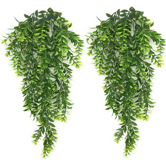Fake Plants Artificial Plant Outdoor Shrubs Faux Grass Plastic Leaves Greenery Bushes Home Garden Wedding Party Decorations Indoor Office Yard UV Resistant Planter Filler Red 2 Pack