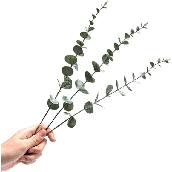 Fake Plants, Eucalyptus Stems Artificial Flowers, Fake Eucalyptus Leaves Stems, Plastic Grey Green Leaf Branches for Home Office Bouquet Centerpiece Wedding Decoration