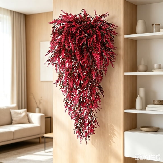 Fake Plants Hanging,Hanging Plants Artificial Decor,Artificial Hanging Plants,Fake Ivy Vines for Indoor Outdoor Wall Decor, Home, Office, Patio, Shelf, and Garden Greenery(Red 30IN)