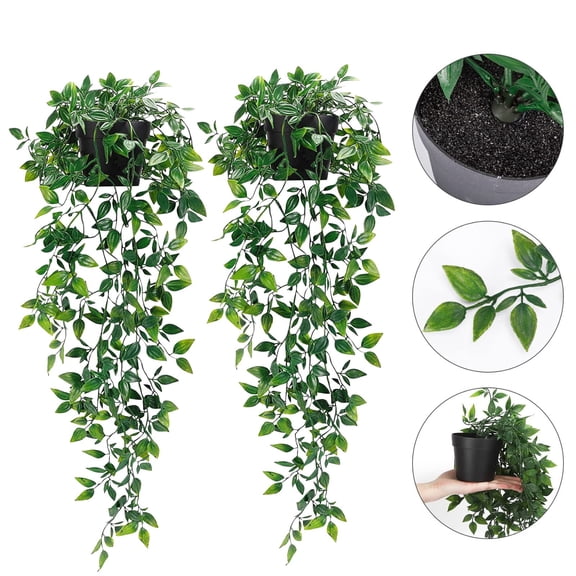 Fake Plants Hanging with Pot, UV Resistant Artificial Trailing Vine for Boho Bedroom Living Room(2Packs)