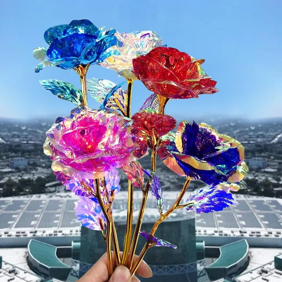 Fake Plants Luxury Gifts 24K Gold Foil Rose Mixed 5Pcs Fake Floral Colorful Blooms For Showcase Display Opulent Decor Realistic Artificial Flowers