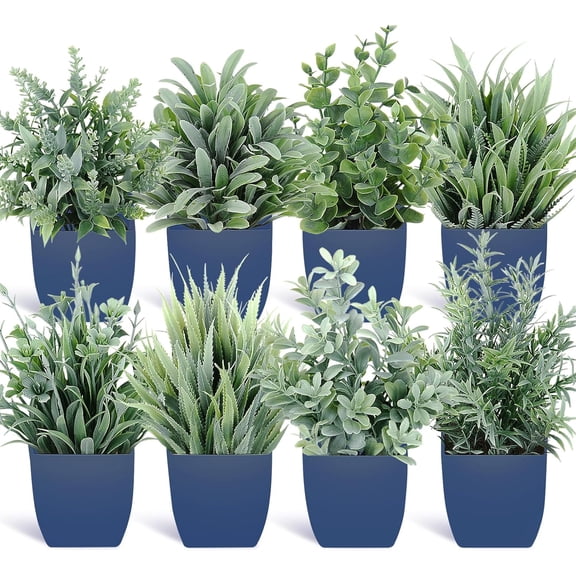 Fake Plants Mini Potted Artificial Plants, 8 Pack Artificial Eucalyptus Plants Small Houseplants Greenery in Black Round Pot, Small Faux Plants Decor for Home Bathroom Office Farmhouse Desk Shelf