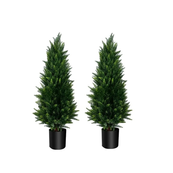 Fake Plants Outdoor 4ft Set of 2, Topiary Tree Artificial Faux Plants for Outdoor Indoor Front Porch Dcor, UV Resistant Evergreen Artificial Realistic Fake Tree Shrubs for Garden