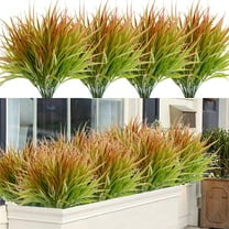 Fake Plants Outdoor Artificial Grass Plastic Plants UV Resistant Greenery (8 Pcs, Orange)