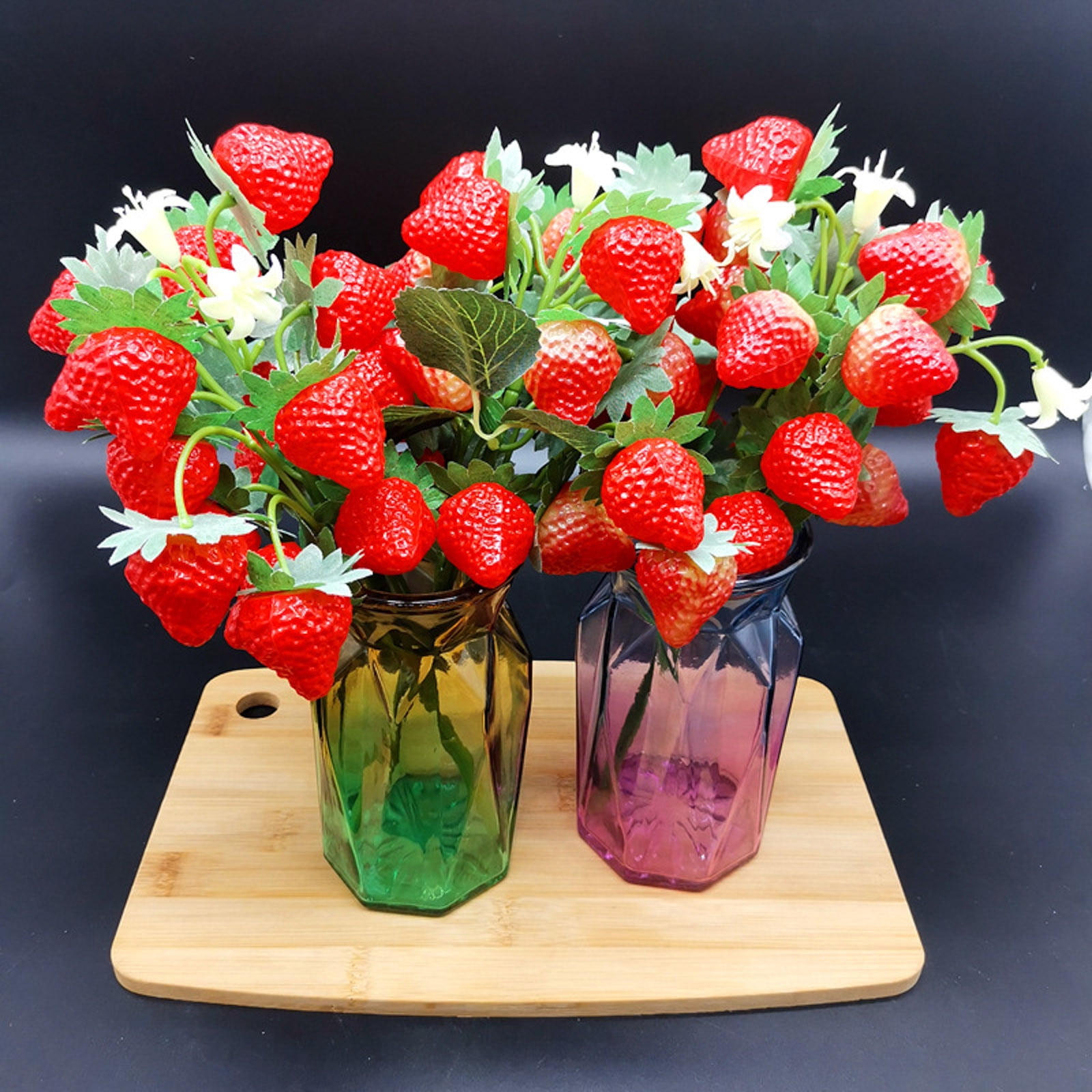 Fake Plants for Outdoors Indoor 2Pcs Fake Strawberry Silk Flowers Red