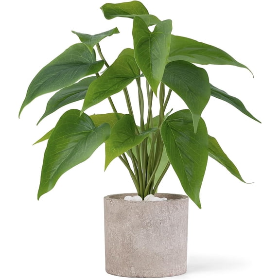Fake Plants in Pot, 11" Potted Artificial Plants for Home Decor Indoor Faux Green Leaf Plant with Planter for Desk Shelf Table Office Room Decoration (Grey, Small)