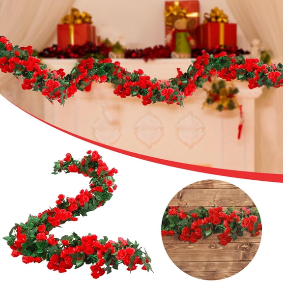 Fake Plants Promotion Sale! 1 Piece 5.9 Foot False Rose Vine Artificial Flower Hanging Rose Ring Home Hotel Office Wedding Party Garden Arts and Crafts Decoration Red Rose Vine Home Decor Clearance