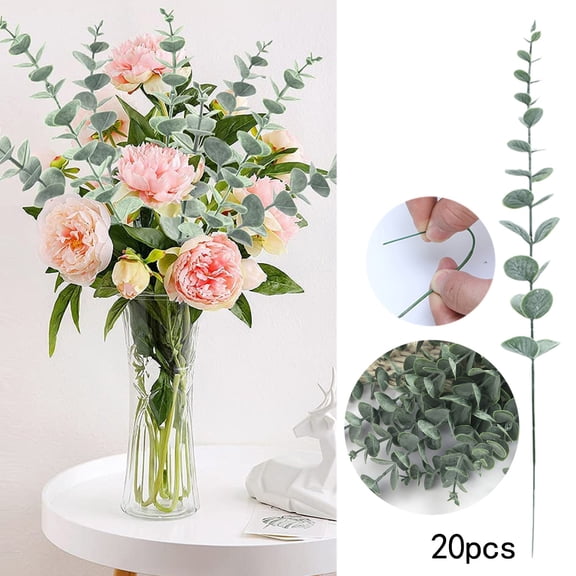 20Pc Artificial Plants Clearance! Nomeni Simulation Eucalyptus 20Pc [Dark Green-Frosty White], Fake Flowers Promotion Sale! Green