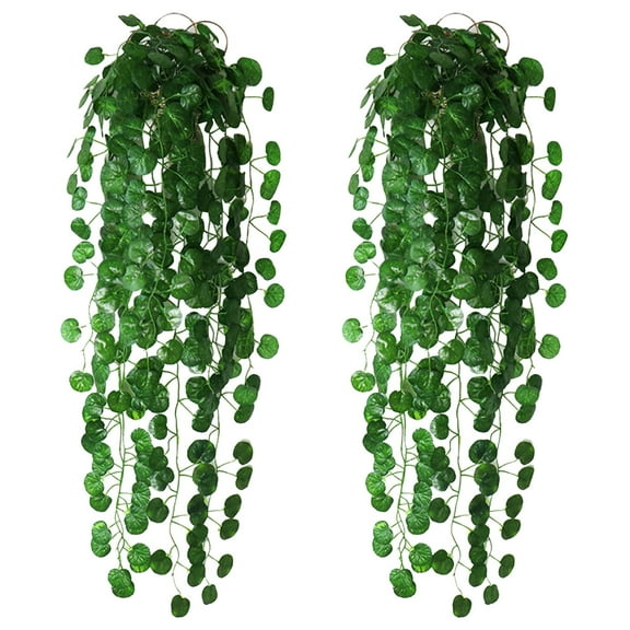 2X Chlorophytum Comosum Clearance! Nomeni Artificial Hanging Basket Pot Vine Trailing Indoor Home Vine Wall Display Window Decoration Hanging, Fake Flowers Promotion Sale! Green
