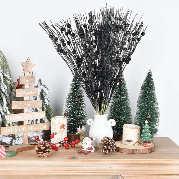 Fake Plants Nomeni Christmas Decorations 43Cm 12 Prong Berry Bunches Gold Christmas Tree Wreath, Home Decor Black