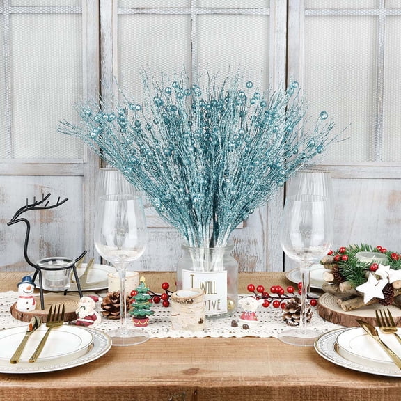 Fake Plants Promotion Sale! Nomeni Christmas Decorations 43Cm 12 Prong Berry Bunches Gold Christmas Tree Wreath, Home Decor Clearance Sale Blue