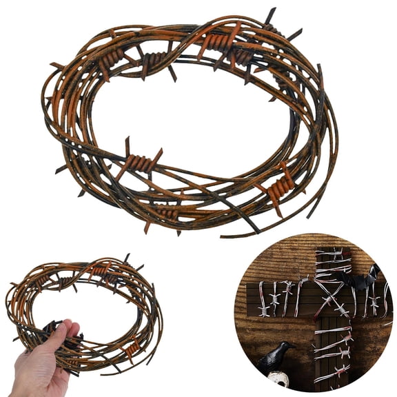 Fake Plastic Barbed Wire Prop, Rusty Look Artificial Barbwire for DIY Crafts Cowboy & Halloween Party Decor
