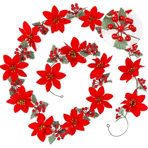 Fake Poinsettias Artificial Christmas Flowers - 2 Pcs Artificial Poinsettia Flowers 7 Heads Big Red Fake Flowers for Christmas Tree Silk Flower Decorations