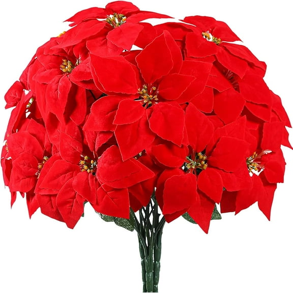 Fake Poinsettias Artificial Christmas Flowers - Artificial Poinsettia Flowers 7 Heads Big Red Fake Flowers for Christmas Tree Silk Flower Decorations