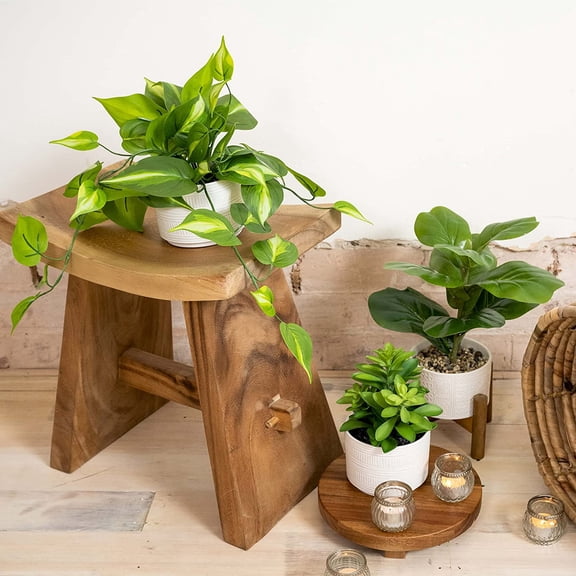 Fake Pothos Plant with Ceramic Pot, Dark Green Trailing Ivy, 5" x 3.5", Artificial Shelf Decor for Living Room, Bedroom, or Office