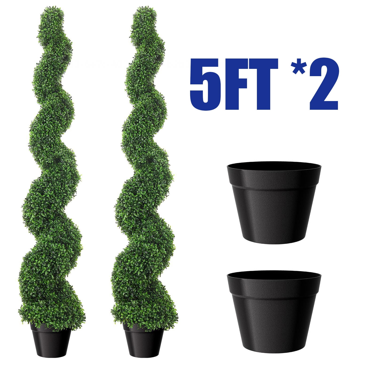 Fake Potted Boxwood Spiral Tree, 5ft, Artificial Outdoor Plant, Easy Installation, Maintenance-Free, Anti-rust Frame, All-Year Green for Wedding Venues, Events