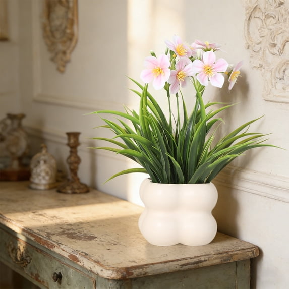 Fake Potted Flowers in Ceramic Vase for Home Decor – Small Artificial Flower Arrangement for Living Room, Desk, Entryway, Office, Multicolor