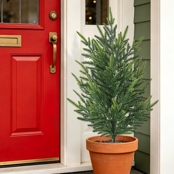 Fake Potted Pine Tree Faux Outdoor Topiary Shrubs Small Ground Standing Holiday Tree Pot Green
