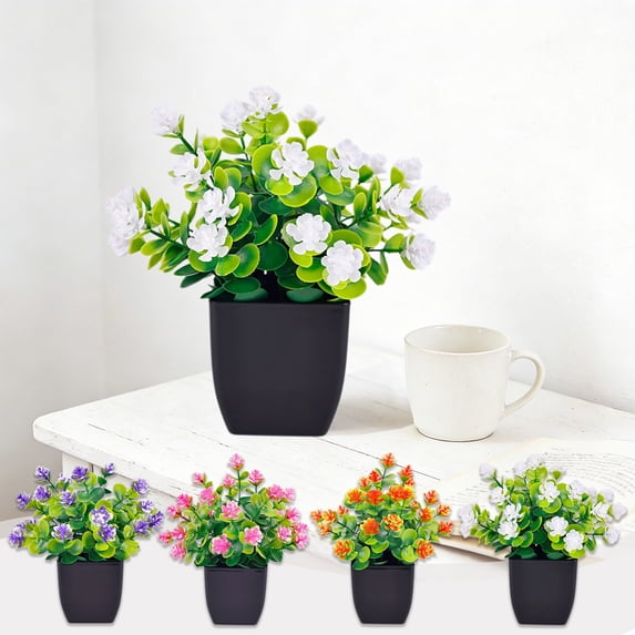 Fake Potted Plant Small Artificial Bonsai in Black Pot for Desk, Home or Office Decor, No Maintenance Plastic Greenery Ornament