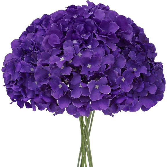 Fake Purple Hydrangea Artificial Flowers - Faux Silk Hydrangeas Flowers Heads with Stems Real Touch for Home Wedding Party Table Decor(Purple,Pack of )