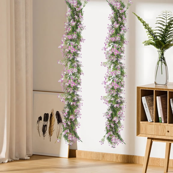 Fake Rattan Flower Vines - Artificial Plastic Twisted Eucalyptus Decor for Living Room Ceiling, Wedding Backdrop, Home Decorative Vines (White, Pink, Yellow, Purple, 70.87in)