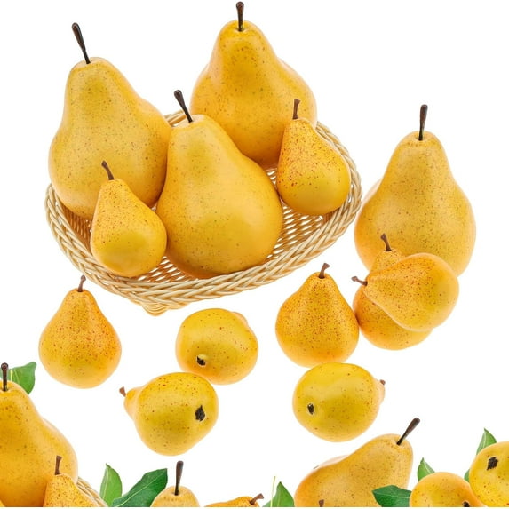 Fake Realistic Yellow Pears Artificial Simulation Vivid Big Small Pears Lifelike Fruits for Home Decoration Ornament Photography Props 12PCS
