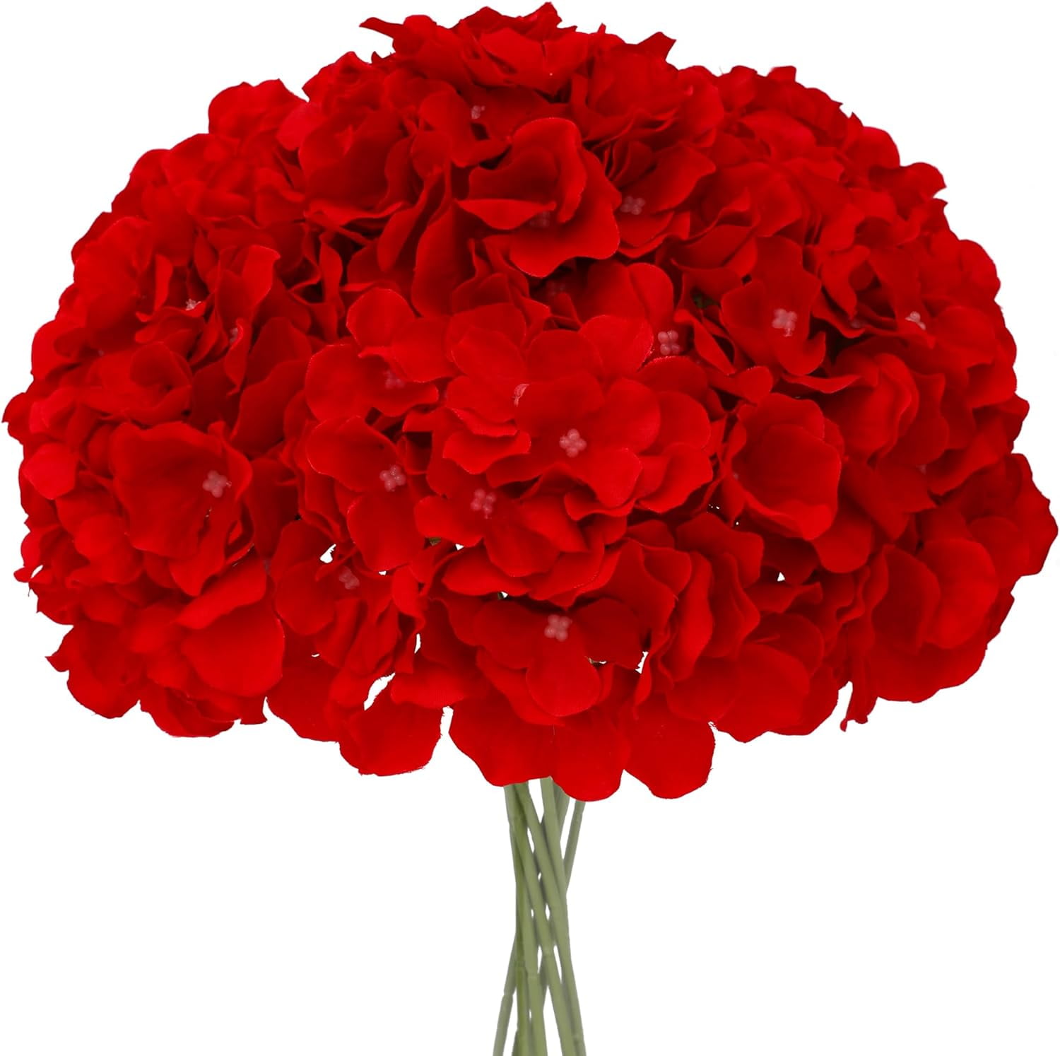 Fake Red Hydrangea Artificial Flowers - Faux Silk Hydrangeas Flowers Heads with Stems Real Touch for Home Wedding Party Table Decor(Red,Pack of )
