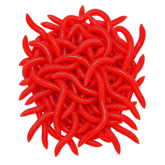 Fake Red Plastic Wacky Power Fish Bites, Simulation Earthworm Soft Fishing, Shrimp Scented Artificial Worm Bait, Worms for Bass Trout Freshwater Saltwater Lifelike Trick Sensory Bin