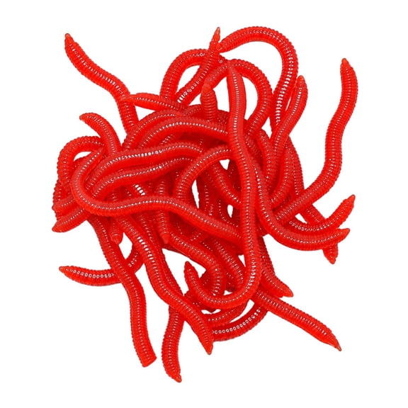 Fake Red Plastic Wacky Power Fish Bites, Simulation Earthworm Soft Fishing, Shrimp Scented Artificial Worm Bait, Worms for Bass Trout Freshwater Saltwater Lifelike Trick Sensory Bin