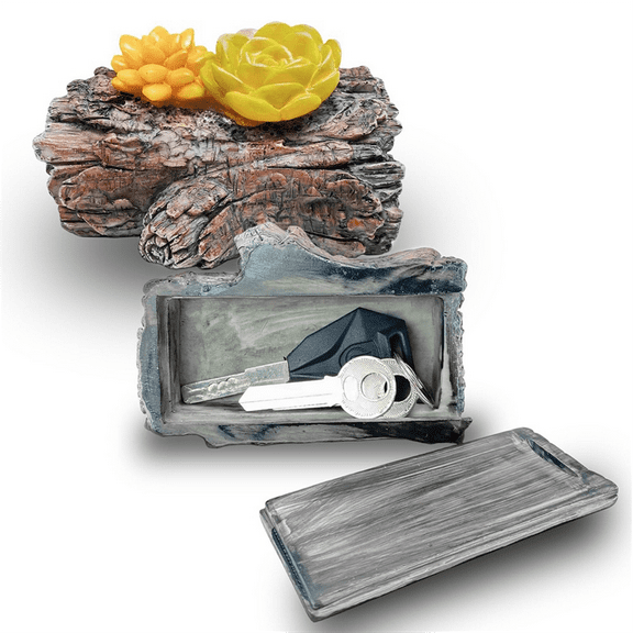Fake Rock Hidden Key Box for Outside - Safe Resin Spare Key Hider for Outdoor Garden or Yard (Tree Stump Style)