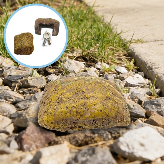 Fake Rock Key Holder Hidden Key Storage Box, Realistic Stone Shape Resin Key Hider with Lid, Discreet Outdoor Spare Key Organizer for Flower Beds Garden Front Door, Yellow