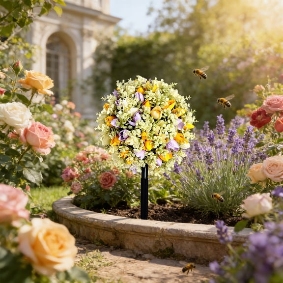 Fake Rose Ball Tree, Outdoor Decoration for Fashionable Scenes, Simulated Flower Tree for Event Arrangement, Realistic Faux Plant for Garden Porch and Interior Home Decoration, by UKHBMC