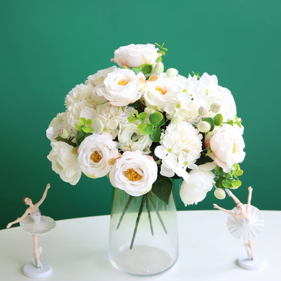 Fake Rose Flowers Plants Artificial Flowers for DIY Wedding Bouquets Centerpieces Arrangements Party Baby Shower Home Decorations Bridal Floral - White