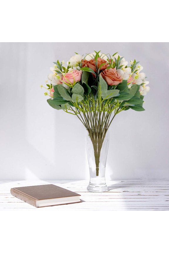 Fake Rose Vase Arrangement,Home Decor,Glass Material,8-Inch Height,Elegant Style for Living Room,Wedding Centerpieces,Artificial Flowers,Durable Construction,Interior Decor,Event Props,MIANHT