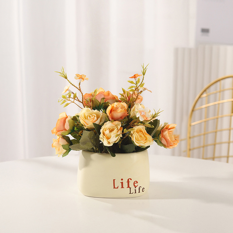 Fake Rose with Pot, Mini Rose Artificial Flowers Artificial Plant in ...