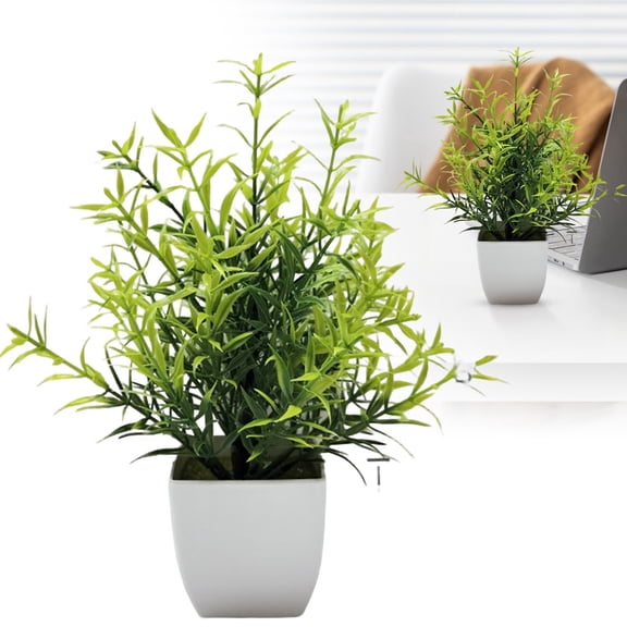 Fake Rosemary Potted Plant, Souew Artificial Eucalyptus Mini Potted Greenery 2.75x6.3 Inch, Spring Home Indoor Outdoor Decor, Desk Plant Accent, Lifelike Herbs