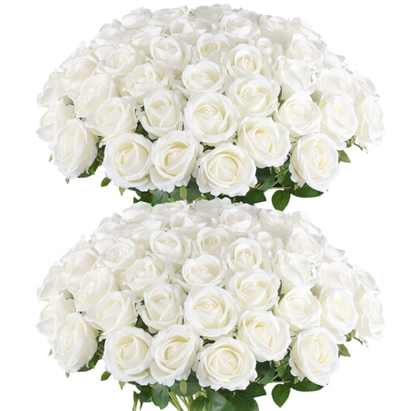 Fake Roses Artificial in Bulk, Silk Velvet Roses for Wedding Centerpieces Decor, Home Flower Arrangements, Vase Fillers, Romc Dinner Table Settings, White