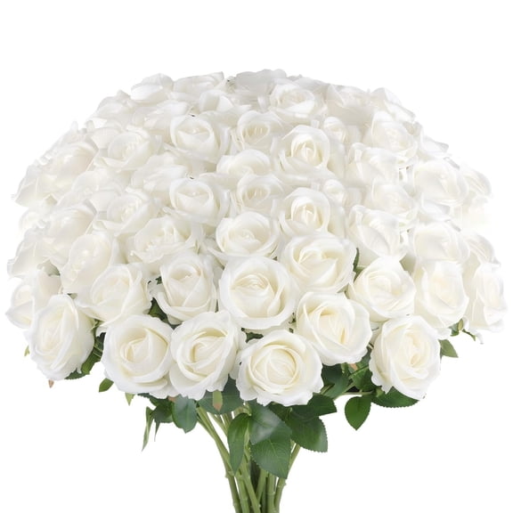 Fake Roses Artificial in Bulk, Silk Velvet Roses for Wedding Centerpieces Decor, Home Flower Arrangements, Vase Fillers, Romc Dinner Table Settings, White