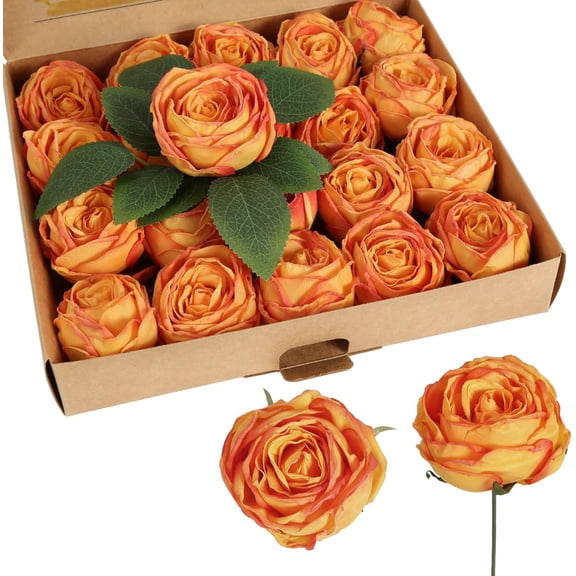 Fake Roses Artificial Flowers Heads, Vintage Dusty Rose Heads for Wall Flower Heads Bulk with Single Stem Wedding Flowers Bouquet Centerpieces for Tables Flowers (Sunset)