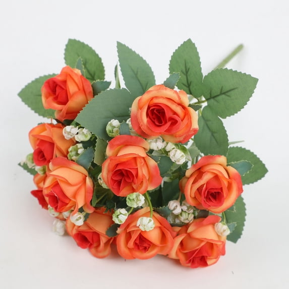 Fake Roses Artificial Flowers for Outdoors Spring Valentines Day Decor, 1 Bouquets UV Resistant Fake Flower Bouquet Faux Silk Roses for Wedding Home Cemetery Summer Decor(Red A)