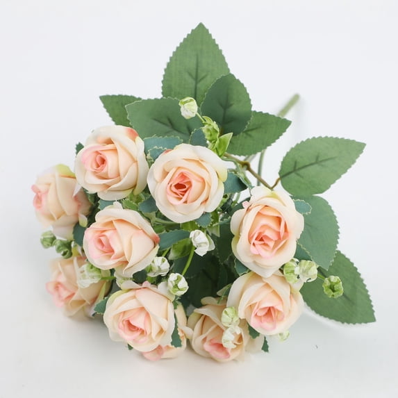 Fake Roses Artificial Flowers for Outdoors Spring Valentines Day Decor, 1 Bouquets UV Resistant Fake Flower Bouquet Faux Silk Roses for Wedding Home Cemetery Summer Decor(Light Pink)
