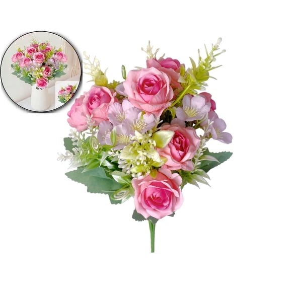 Fake Roses Artificial Flowers for Outdoors Spring Valentines Day Decor, UV Resistant Fake Flower Bouquet Faux Silk Roses for Home Wedding Cemetery Summer Decor