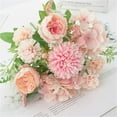 thumbnail image 1 of Fake Roses Artificial Flowers for Outdoors Spring Valentines Day Decorations, 1 Bouquets UV Resistant Fake Flower Bouquet Faux Silk Roses for Wedding Home Cemetery Summer Decor(Pink), 1 of 8