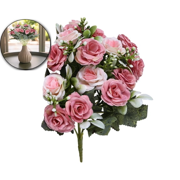 Fake Roses Artificial Flowers for Outdoors Spring Valentines Day Decorations, UV Resistant Fake Flower Bouquet Faux Silk Roses for Wedding Home Cemetery Summer Decor