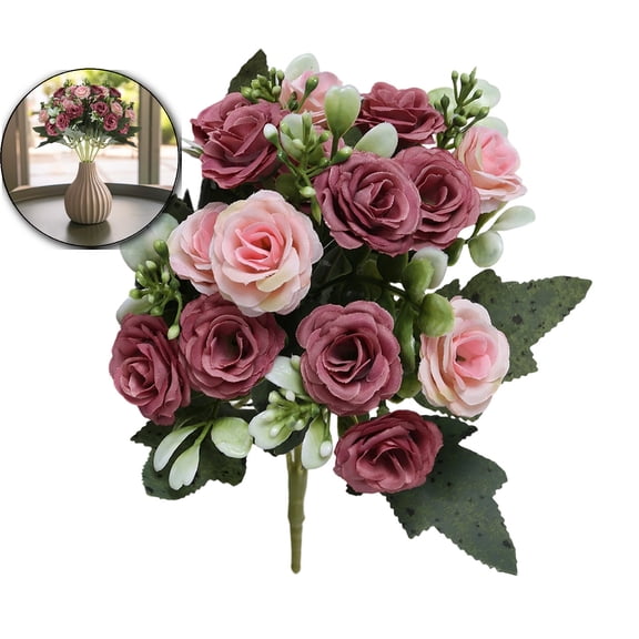 Fake Roses Artificial Flowers for Outdoors Spring Valentines Day Decorations, UV Resistant Fake Flower Bouquet Faux Silk Roses for Wedding Home Cemetery Summer Decor