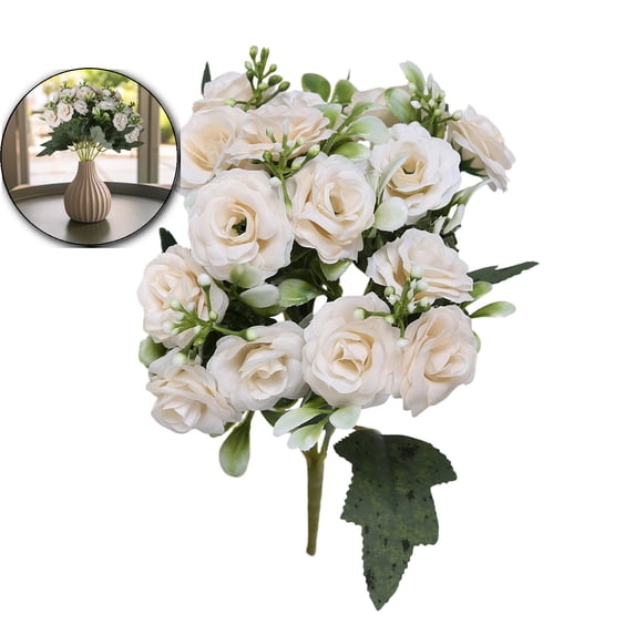 Fake Roses Artificial Flowers for Outdoors Spring Valentines Day Decorations, UV Resistant Fake Flower Bouquet Faux Silk Roses for Wedding Home Cemetery Summer Decor