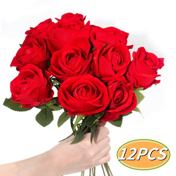Fake Roses Artificial Flowers Realistic Roses Bouquet Long Stem for Wedding Bouquet Table Centerpiece Home Decor 12Pcs
