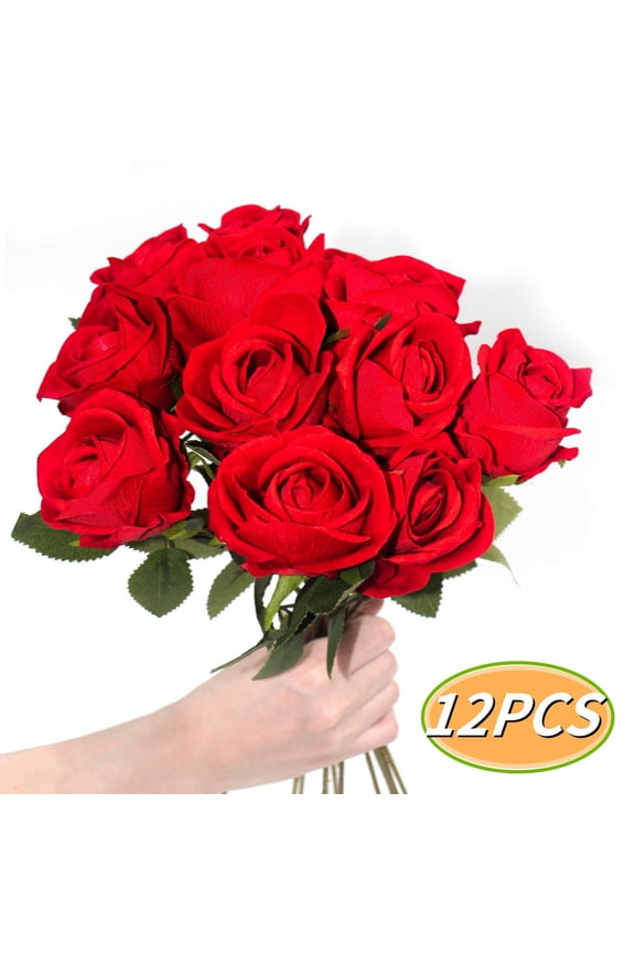 Fake Roses Artificial Flowers Realistic Roses Bouquet Long Stem for Wedding Bouquet Table Centerpiece Home Decor 12Pcs