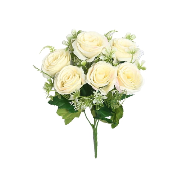Fake Roses Artificial Flowers for Outdoors Spring Decorations, UV Resistant Fake Flower Bouquet Faux Silk Roses for Wedding Home Summer Decor (Beige)