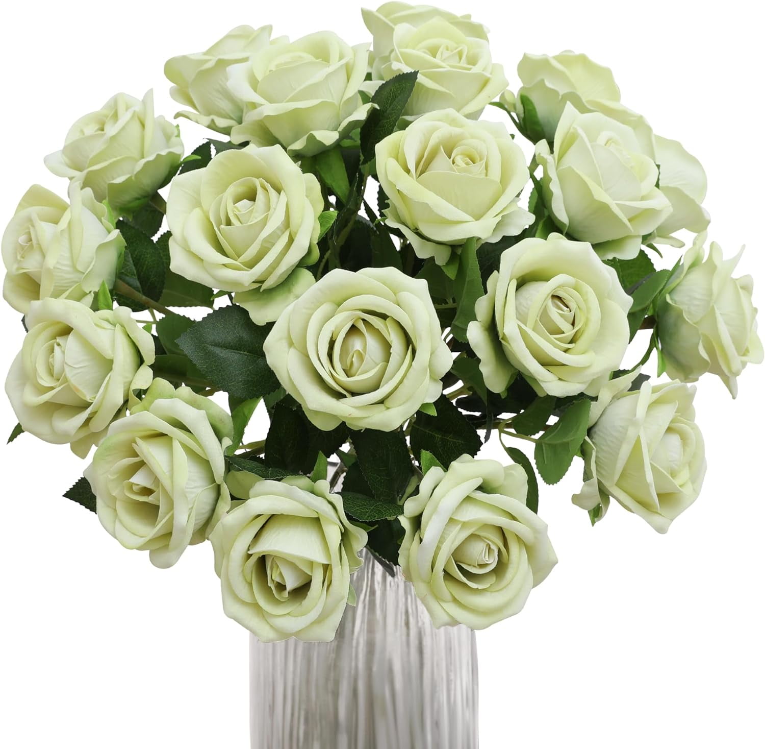 Fake Roses Artificial Silk Flowers - Green Roses Artificial Faux Flowers with Stems for Home Wedding Centerpiece Hotel Office Decor